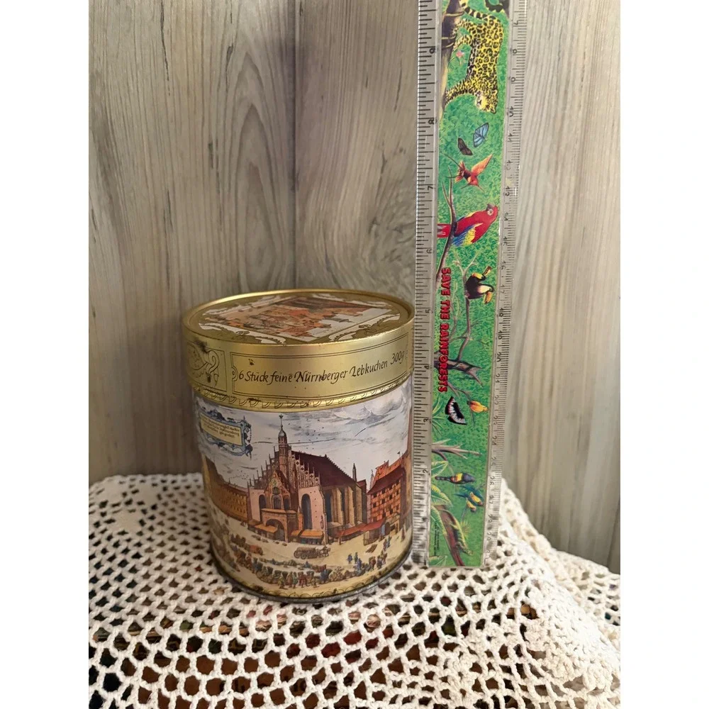 Vintage E Otto Schmidt Nurnberger Lebkuchen Tin West Germany Gold Canister
